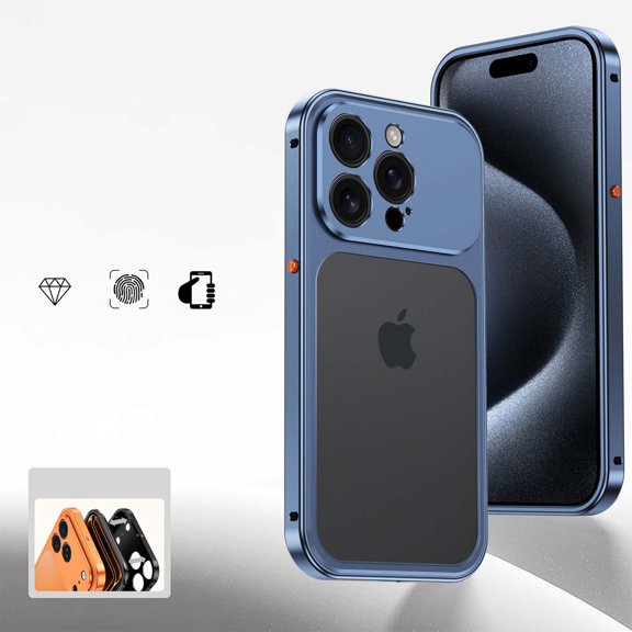 Designed For iPhone 15 Pro Max Phone Case,With Camera Protection,NO Back Heat Dissipation,With Frame Snap-on Switch,Ultra Slim Shockproof Drop Protection Rugged Metal Phone Case,Blue