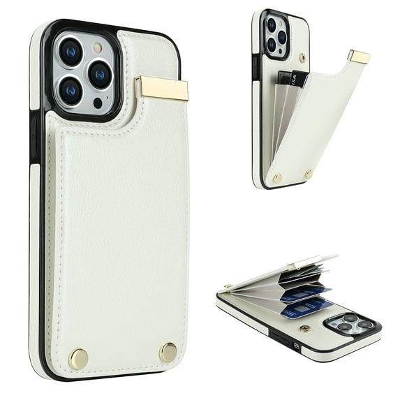 Designed for iPhone 15 Pro Max Wallet Case with Card Slots, PU Leather Button Buckle Shockproof Drop Protective Durable Business Phone Case Cover, Compatible with iPhone 15 Pro Max, White