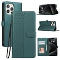 thumbnail image 1 of Designed for iPhone 15 Pro Max Wallet Case, Classic Women Flip Folio Cover with Embossed PU Leather Stand Card Holder Slots Magnetic Detachable Wrist Strap for iPhone 15 Pro Max, Green, 1 of 9