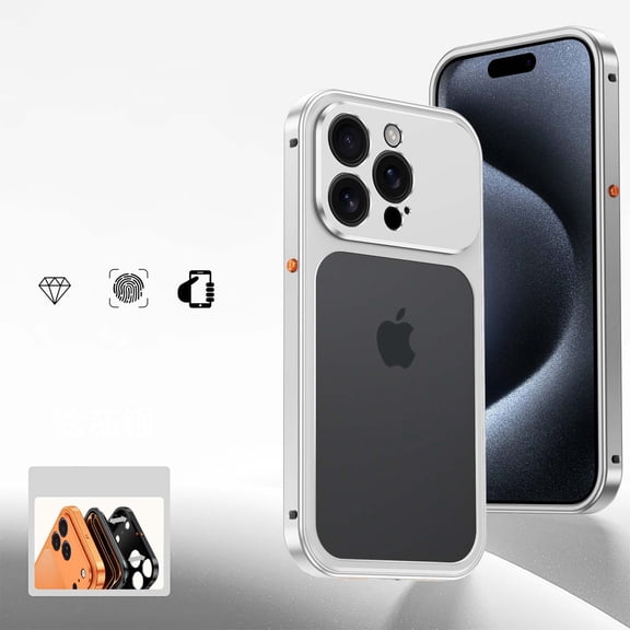 Designed For iPhone 15 Pro Phone Case,With Camera Protection,NO Back Heat Dissipation,With Frame Snap-on Switch,Ultra Slim Shockproof Drop Protection Rugged Metal Phone Case,Silver
