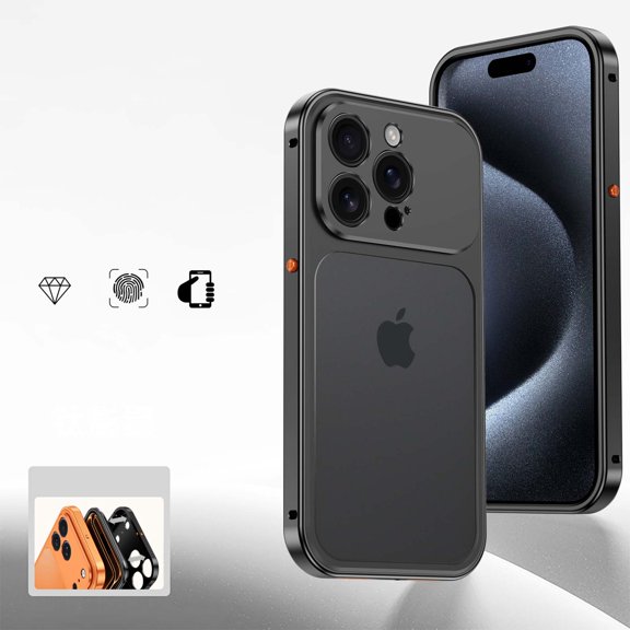 Designed For iPhone 15 Pro Phone Case,With Camera Protection,NO Back Heat Dissipation,With Frame Snap-on Switch,Ultra Slim Shockproof Drop Protection Rugged Metal Phone Case,Black