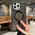 thumbnail image 1 of Designed for iPhone 15 Pro Rubber Corner Protection Bumper Magnetic Phone Case [Compatible with Magsafe],Translucent Cute Bling Glitter Shockproof Sparkly Back Cover for Women Girl,Black, 1 of 8