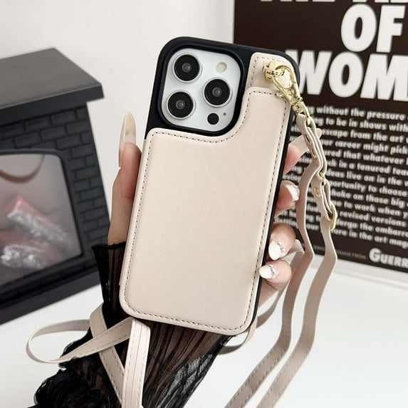 Designed for iPhone 15 Wallet Phone Case,with Card Slots,RFID Blocking PU Leather Double Magnetic Clasp Design,Back Folio Kickstand,With Shoulder Strap,Shockproof Phone Case,Apricot