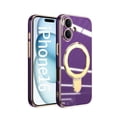 thumbnail image 1 of Designed for iPhone 16 Case, with 360° Rotatable Magnetic Invisible Stand [Compatible with MagSafe] Gold Plating Edge Soft TPU Shockproof Protective Case for Women Men - Darkpurple, 1 of 6