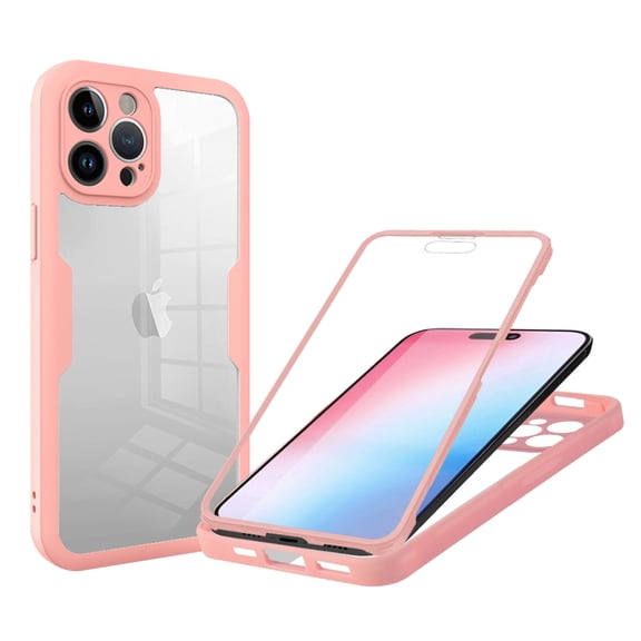 Designed for iPhone 16 Case Full-Body Bumper Case Cover Built in Screen Protector Shockproof Transparent Back 360 Full Body Protective Case for iPhone 16, Pink