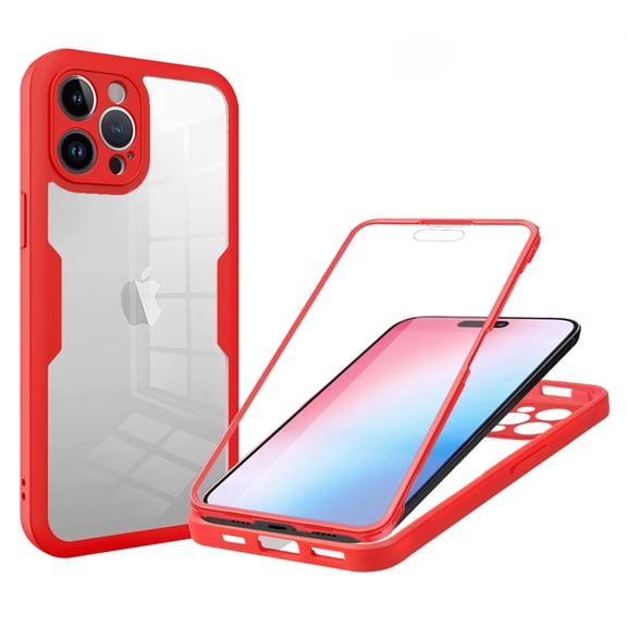 Designed for iPhone 16 Case Full-Body Bumper Case Cover Built in Screen Protector Shockproof Transparent Back 360 Full Body Protective Case for iPhone 16, Red