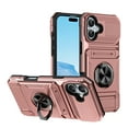 thumbnail image 1 of Designed for iPhone 16 Case Hidden with Card Holder & 360 Ring Stand/Kickstand, Hard PC + Soft TPU [Drop Protection] Heavy Duty Rugged Protective Cover For iPhone 16, Rosegold, 1 of 7