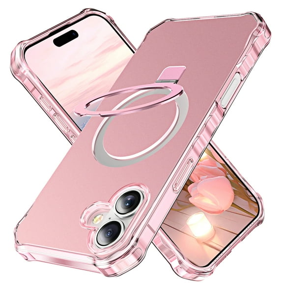 Designed for iPhone 16 Case with Magnetic Invisible Kickstand, Compatible with MagSafe Military-Grade Protection Shockproof Matte PC Cover for iPhone 16 for Women Men, Pink