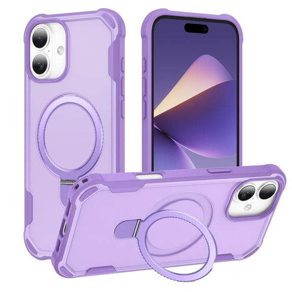 Designed for iPhone 16 Case with Magnetic Invisible Stand [Military Drop Protection] [Compatible with MagSafe] Shockproof Slim Dual Layer Rugged Phone Case For iPhone 16,Purple