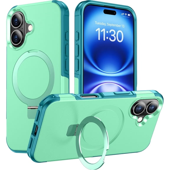 Designed for iPhone 16 Case Magnetic Stand,[Compatible with Magsafe][Military Grade Drop Protection] Heavy Duty Tough Rugged Shockproof Phone Case for iPhone 16 (6.1")-Light Green