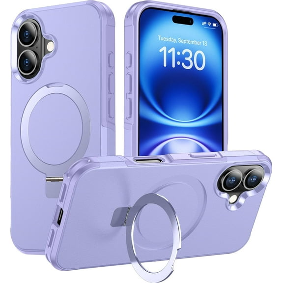 Designed for iPhone 16 Case Magnetic Stand,[Compatible with Magsafe][Military Grade Drop Protection] Heavy Duty Tough Rugged Shockproof Phone Case for iPhone 16 (6.1")-Light Purple