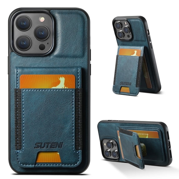 Designed for iPhone 16 Case, Premium PU Leather Back + TPU Frame Magnetic Closure Card Slots Back Bag Shockproof Drop Protective Kickstand Phone Case Cover for iPhone 16, Blue