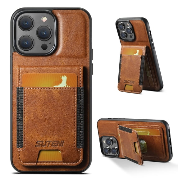 Designed for iPhone 16 Case, Premium PU Leather Back + TPU Frame Magnetic Closure Card Slots Back Bag Shockproof Drop Protective Kickstand Phone Case Cover for iPhone 16, Brown