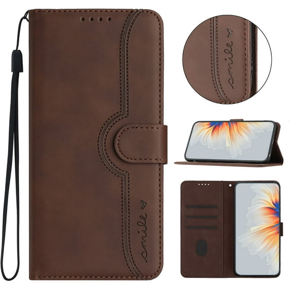 Designed for iPhone 16 Case Wallet, Flip Folio Cover with PU Leather Adjustable Stand Credit Card Holders Slots Wrist Strap Magnetic Closure Phone Case for iPhone 16, Brown