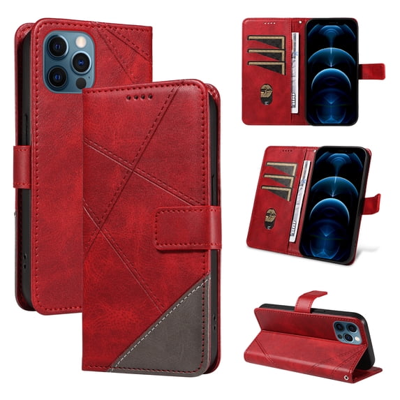 Designed for iPhone 16 Case Wallet, Women Girls Flip Folio Cover with PU Leather Kickstand Credit Card Holders Slots Wrist Strap Full Body Protection Phone Case for iPhone 16, Red
