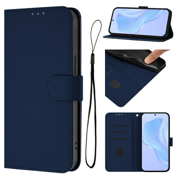 Designed for iPhone 16 Case Wallet, Women Men Flip Folio Cover with PU Leather Stand Credit Card Holders Slots Wrist Strap Magnetic Closure Phone Case for iPhone 16 - Navyblue