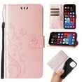 thumbnail image 1 of Designed for iPhone 16 Case, Wrist Strap Flip Kickstand PU Leather Wallet Case Cash Card Slots Holder, Protective Shockproof Pattern Women Cover for iPhone 16, Rosegold, 1 of 4