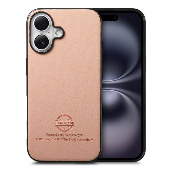 Designed for iPhone 16 Classic Case, Slim Leather Luxury Business PU Non-Slip Texture Grip Shockproof Bumper Protective Phone Cover Men Women For iPhone 16,Pink
