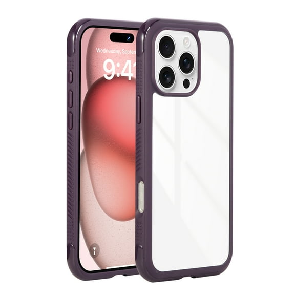 Designed for iPhone 16 Clear Case, [Non-Yellowing Transparent] [Colorful Frame] Slim Shockproof Anti-Scratch Lightweight Slim Protective Cover Phone Case for iPhone 16, Darkpurple