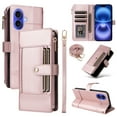 thumbnail image 1 of Designed for iPhone 16 Crossbody Wallet Phone Case, With Shoulder Strap&Wrist Strap,Flip Folio Kickstand,Card Slots,Zipper Pocket,PU Leather Magnetic Snap Shockproof Phone Case,Rosegold, 1 of 13