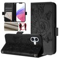thumbnail image 1 of Designed For iPhone 16 Flip Phone Case,Embossed Butterfly&Rose Designing,PU Leather Flip Folding Kickstand,Card Slots,With Shoulder Strap&Wrist Strap,Shockproof Wallet Case,Black, 1 of 9