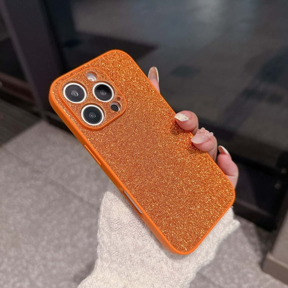 Designed for iPhone 16 Glitter Phone Case,Bling Sparkle Luxury Full Back Glitter Design, Military Grade Drop Protection,Shockproof Anti-Scratch Anti-fall Rugged Phone Case,Orange