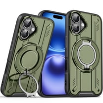 Designed for iPhone 16 Magnetic Case, Compatible with Magsafe, 10ft Drop Test Hard Rugged, 360 Rotating Ring Kickstand Heavy Duty Shockproof Protection Phone Case,Armygreen