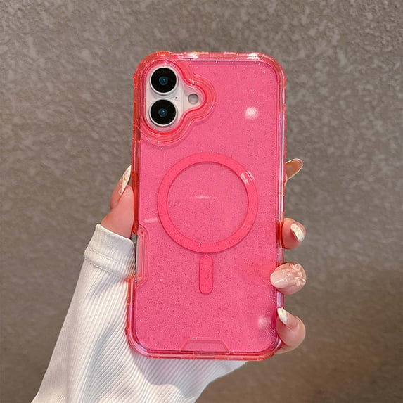 Designed for iPhone 16 Magnetic Clear Phone Case,Clear Crystal Glitter,Compatible with Mag-Safe,3-in-1 Heavy Duty Shockproof Sparkly Cute Women Girl Protective Phone Case,Clearpink