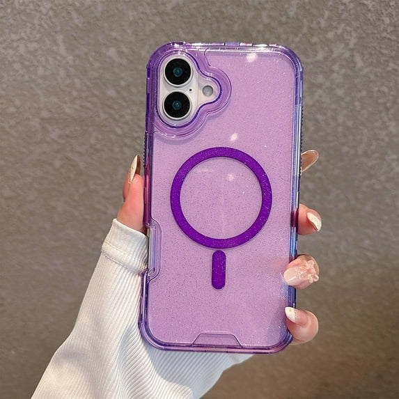 Designed for iPhone 16 Magnetic Clear Phone Case,Clear Crystal Glitter,Compatible with Mag-Safe,3-in-1 Heavy Duty Shockproof Sparkly Cute Women Girl Protective Phone Case,Clearpurple