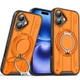 thumbnail image 1 of Designed for iPhone 16 Magnetic Phone Case,Compatible with Mag-Safe,360° Spin Contractile Ring Kickstand,Heavy Duty Shockproof Anti-fall Dropproof Tough Rugged Phone Case,Orange, 1 of 8