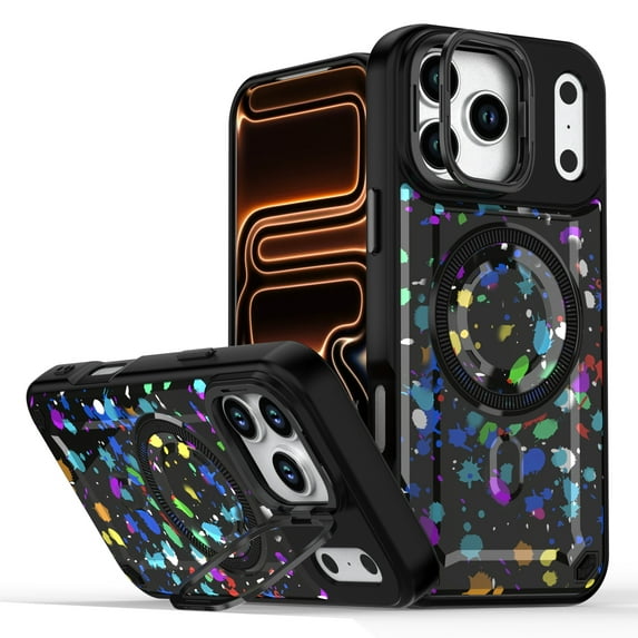 Designed For iPhone 16 Magnetic Phone Case,Compatible with Mag-safe,Camouflage Print Back Design,Heavy Duty Shockproof Drop Protection,With Lens Ring Kickstand,Durable Phone Case,B