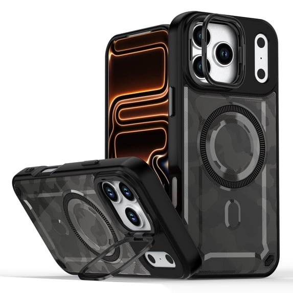 Designed For iPhone 16 Magnetic Phone Case,Compatible with Mag-safe,Camouflage Print Back Design,Heavy Duty Shockproof Drop Protection,With Lens Ring Kickstand,Durable Phone Case,F