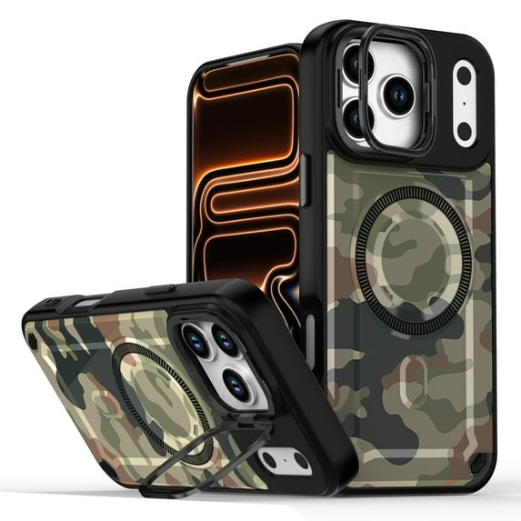 Designed For iPhone 16 Magnetic Phone Case,Compatible with Mag-safe,Camouflage Print Back Design,Heavy Duty Shockproof Drop Protection,With Lens Ring Kickstand,Durable Phone Case,G