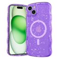 thumbnail image 1 of Designed for iPhone 16 Magnetic Phone Case,Compatible with Mag-safe,Cute Curly Wave Frame Design,Sparkly Bling Glitter Shockproof Anti-fall Rugged Transparent Phone Case,Purple, 1 of 7