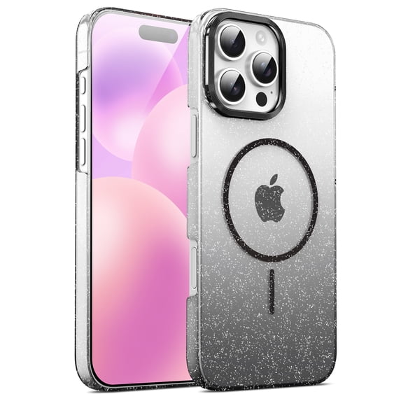 Designed for iPhone 16 Magnetic Phone Case,Luxury Sparkle Bling Gradient GlitterDesign,Compatible with Mag-Safe,Anti-Scratch Dust-Proof Shockproof Rugged Slim Clear Phone Case,Black