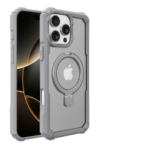Designed For iPhone 16 Magnetic Phone Case,with Retractable Ring Kickstand,Compatible with Mag-Safe,Military-Grade Drop Protection,Heavy Duty Shockproof Translucent Phone Case,Gray