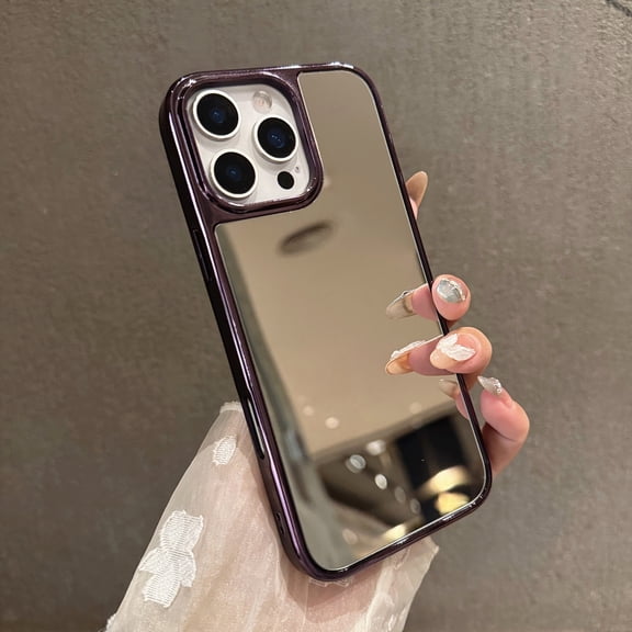 Designed for iPhone 16 Mirror Case, Four Corner Shockproof Hard Back Plating Edge Protective Cover for Girls Woman Makeup Anti-Scratch Back Phone Case for iPhone 16, Purple