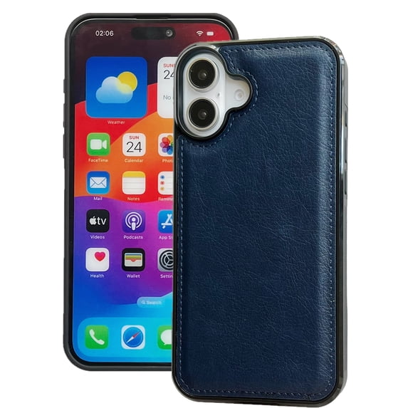 Designed for iPhone 16 Phone Case, Classic Lightweight PU Leather Back + TPU Frame, Shockproof Protective Anti-falling Ultra Slim Back Case for iPhone 16, Darkblue