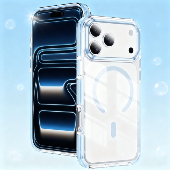 Designed For iPhone 16 Phone Case,Crystal Clear,Compatible with Mag-Safe,Two-color,Ultra Slim Military Shockproof Anti-Scratch Anti-fall Drop Protection,Transparent Back Phone Case,Lightblue