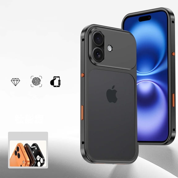 Designed For iPhone 16 Phone Case,With Camera Protection,NO Back Heat Dissipation,With Frame Snap-on Switch,Ultra Slim Shockproof Drop Protection Rugged Metal Phone Case,Black