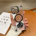 thumbnail image 1 of Designed For iPhone 16 Phone Case,With Camera Ring Kickstand,Four Corners Anti-fall,[Compatible with MagSafe] With Lens Film,Shockproof Rugged Transparent Phone Case Cover,Black, 1 of 9