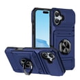thumbnail image 1 of Designed for iPhone 16 Plus Card Holder Case with 360°Rotatable Ring Holder Kickstand,2-Layer Heavy Duty Magnetic Car Mount Shockproof Rugged Hybrid Hard PC Soft Rubber Case For iPhone 16 Plus,Blue, 1 of 7
