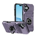 thumbnail image 1 of Designed for iPhone 16 Plus Card Holder Case with 360°Rotatable Ring Holder Kickstand,2-Layer Heavy Duty Magnetic Car Mount Shockproof Rugged Hybrid Hard PC Soft Rubber Case For iPhone 16 Plus,Violet, 1 of 7