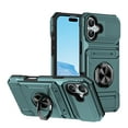 thumbnail image 1 of Designed for iPhone 16 Plus Card Holder Case with 360°Rotatable Ring Holder Kickstand,2-Layer Heavy Duty Magnetic Car Mount Shockproof Rugged Hybrid Hard PC Soft Rubber Case For iPhone 16 Plus,Green, 1 of 7