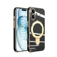 thumbnail image 1 of Designed for iPhone 16 Plus Case, with 360° Rotatable Magnetic Invisible Stand [Compatible with MagSafe] Gold Plating Edge Soft TPU Shockproof Protective Case for Women Men - Black, 1 of 6