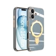 thumbnail image 1 of Designed for iPhone 16 Plus Case, with 360° Rotatable Magnetic Invisible Stand [Compatible with MagSafe] Gold Plating Edge Soft TPU Shockproof Protective Case for Women Men - Gray, 1 of 6