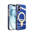 thumbnail image 1 of Designed for iPhone 16 Plus Case, with 360° Rotatable Magnetic Invisible Stand [Compatible with MagSafe] Gold Plating Edge Soft TPU Shockproof Protective Case for Women Men - Blue, 1 of 6