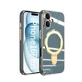 thumbnail image 1 of Designed for iPhone 16 Plus Case, with 360° Rotatable Magnetic Invisible Stand [Compatible with MagSafe] Gold Plating Edge Soft TPU Shockproof Protective Case for Women Men - Grayblue, 1 of 6