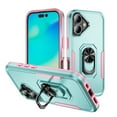 thumbnail image 1 of Designed for iPhone 16 Plus Case, Military-Grade Drop Protection, Shockproof Phone Case Cover, Magnetic Car Mount Ring Kickstand Bumper Hard Case for iPhone 16 Plus, Green+Pink, 1 of 10