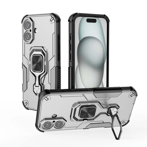 Designed for iPhone 16 Plus Case, Military-Grade Protection, Protective Phone Case, with 360 Metal Ring Holder Kickstand, Shockproof Bumper Hybrid Women Men Case for iPhone 16 Plus, Gray
